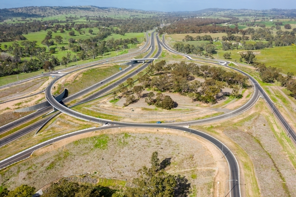 Aerial view of a large roundabout on a freeway - Australian Stock Image