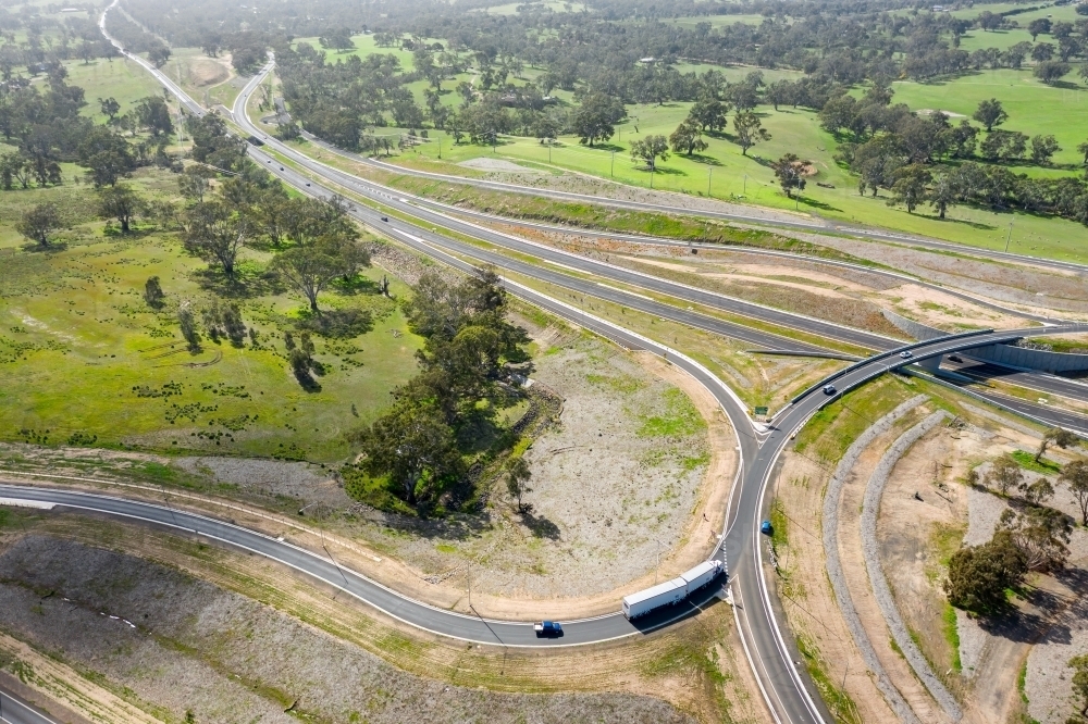 Aerial view of a large roundabout on a freeway - Australian Stock Image