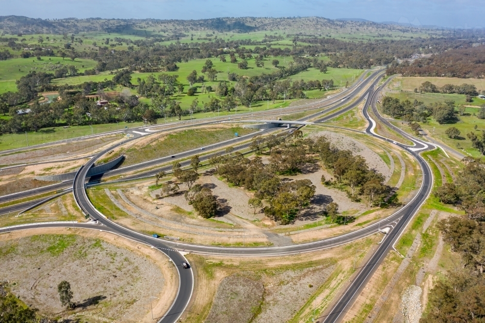 Aerial view of a large roundabout on a freeway - Australian Stock Image