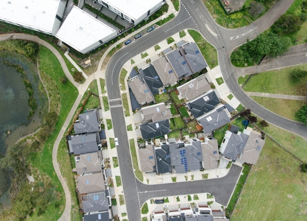 Image of Aerial View of a New Housing Estate - Austockphoto