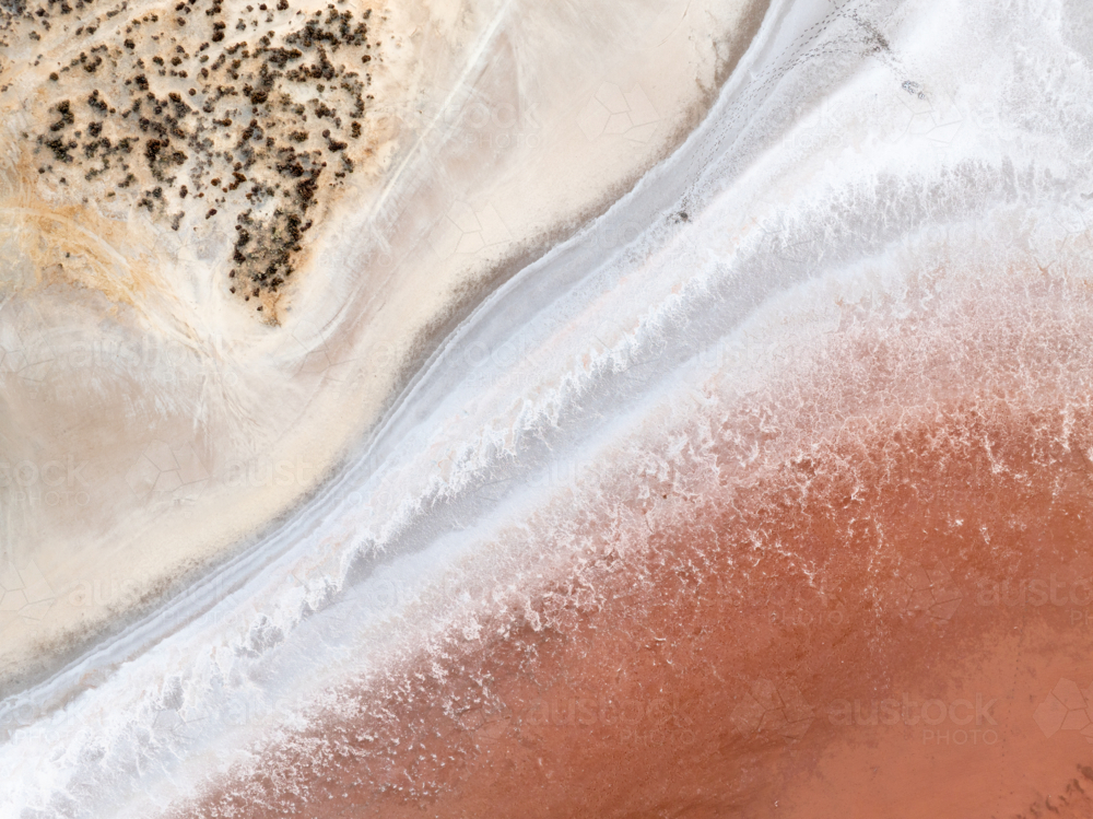 Aerial view of a pink salt lake - Australian Stock Image