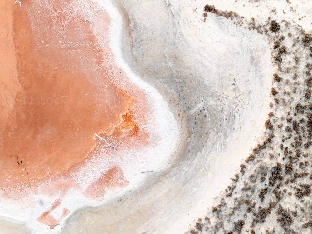 Aerial view of a pink salt lake - Australian Stock Image