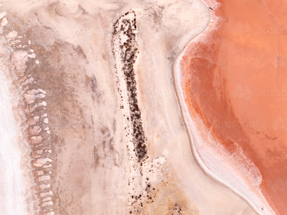 Aerial view of a pink salt lake - Australian Stock Image