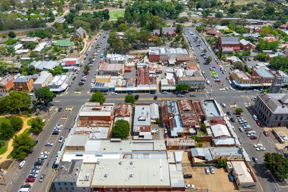 Aerial view of a regional town center - Australian Stock Image