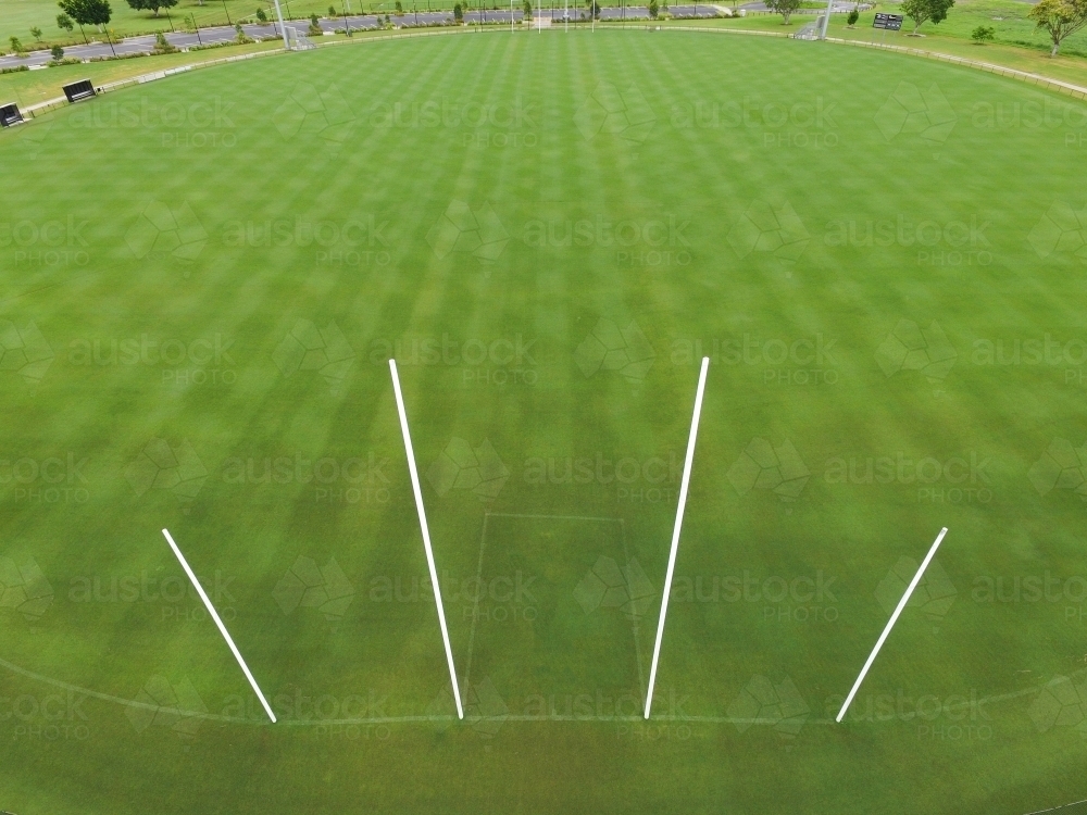 Aerial view of AFL footy field and goal posts. - Australian Stock Image