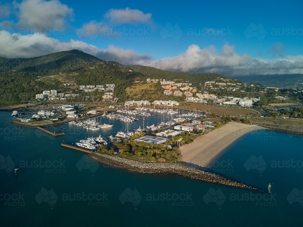 Aerial view of Airlie Beach across marina. - Australian Stock Image