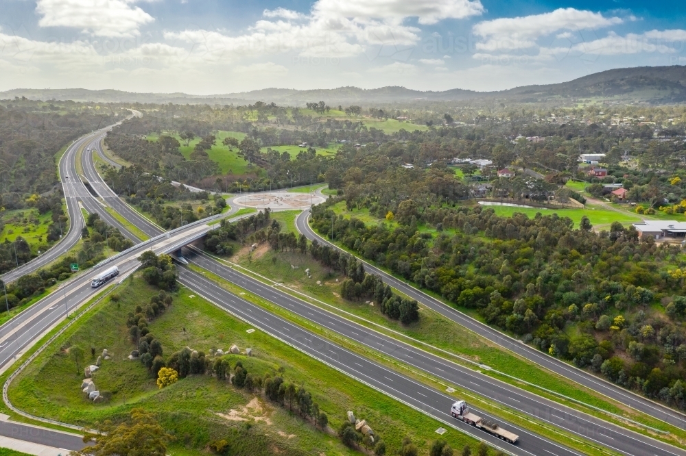 Aerial view of an overpass on a freeway - Australian Stock Image