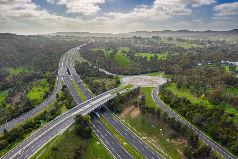 Aerial view of an overpass on a freeway - Australian Stock Image
