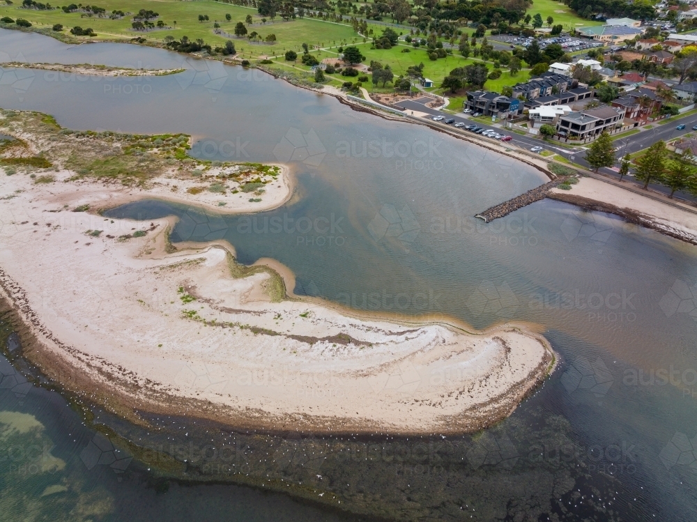 Sandbar Example Image of Aerial view of an unusually shaped sand bar running along the ...
