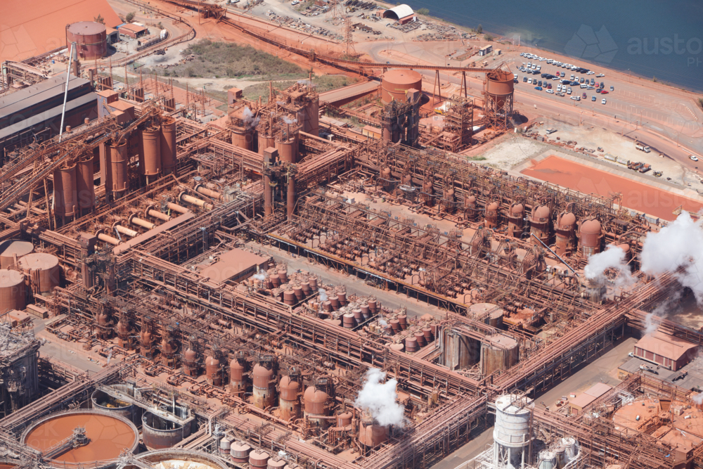 Aerial view of bauxite refinery - Australian Stock Image