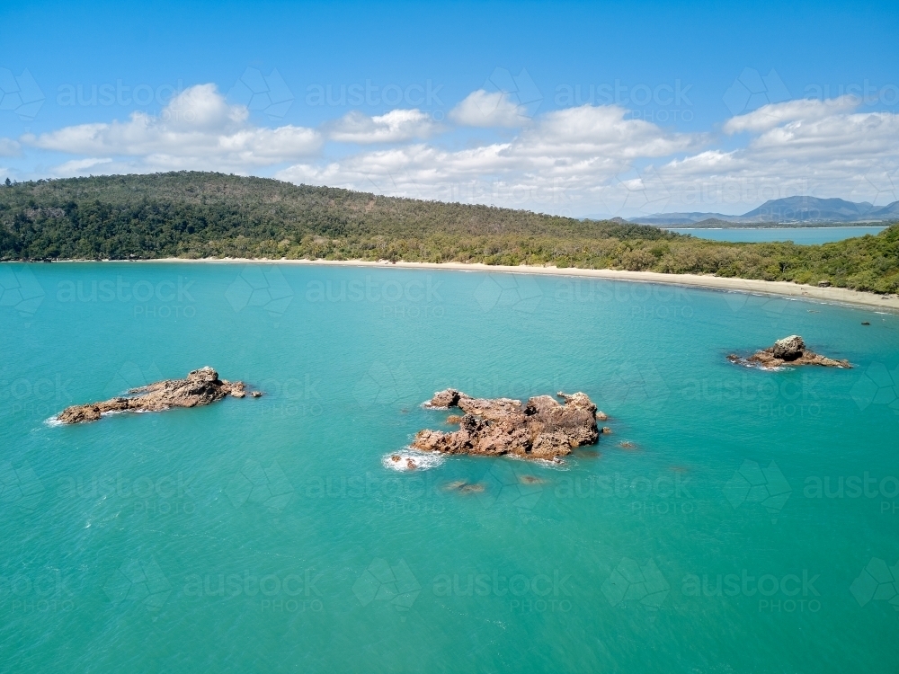 Aerial view of beach at Cape Hillsborough, Queensland - Australian Stock Image