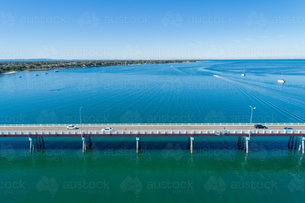Aerial view of bridge over Pumicestone Passage, Queensland. - Australian Stock Image