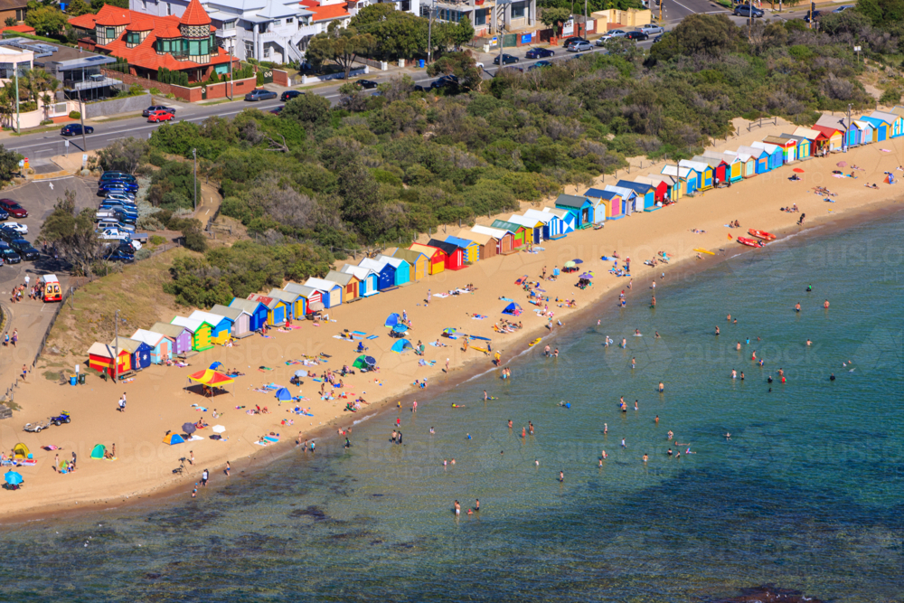 Aerial view of Brighton Bathing Boxes - Australian Stock Image