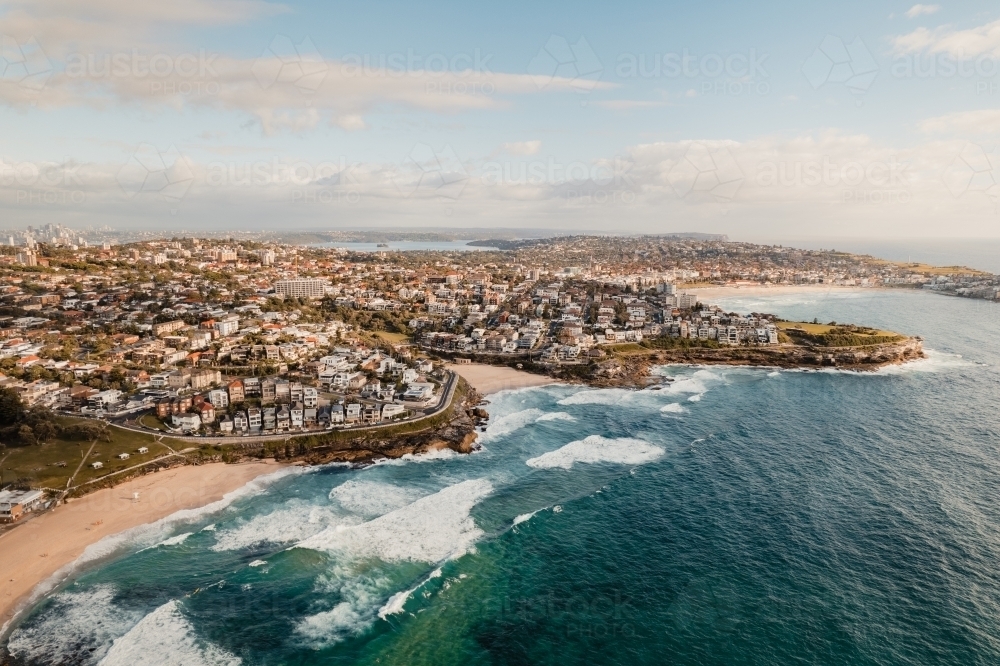 Aerial view of Bronte, Tamarama and Bondi Beaches - Australian Stock Image