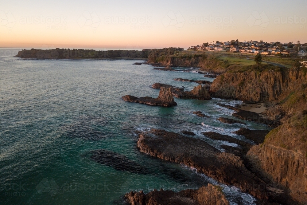 Aerial view of Cathedral Rocks at sunrise - Australian Stock Image