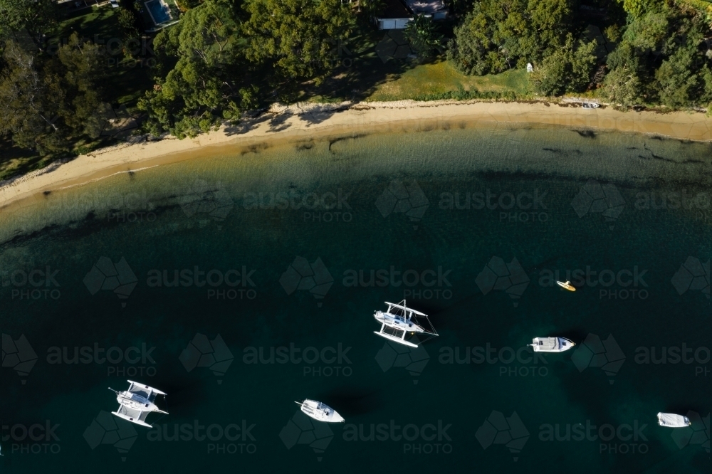 aerial view of Clareville beach with yachts - Australian Stock Image