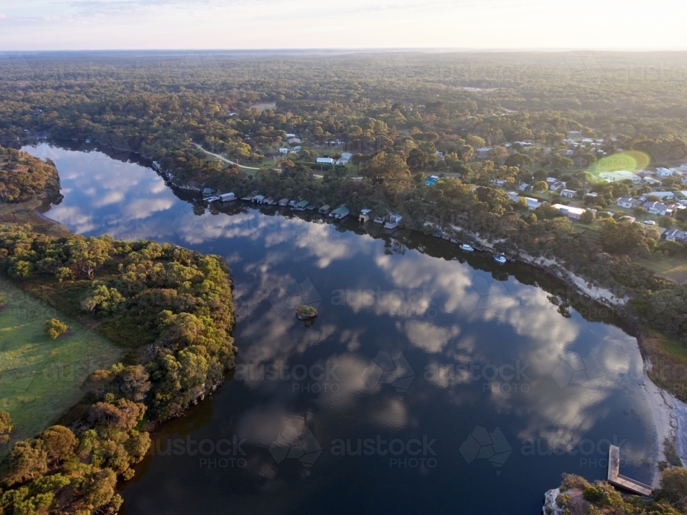Aerial View of Clouds Reflected in The Glenelg River - Australian Stock Image