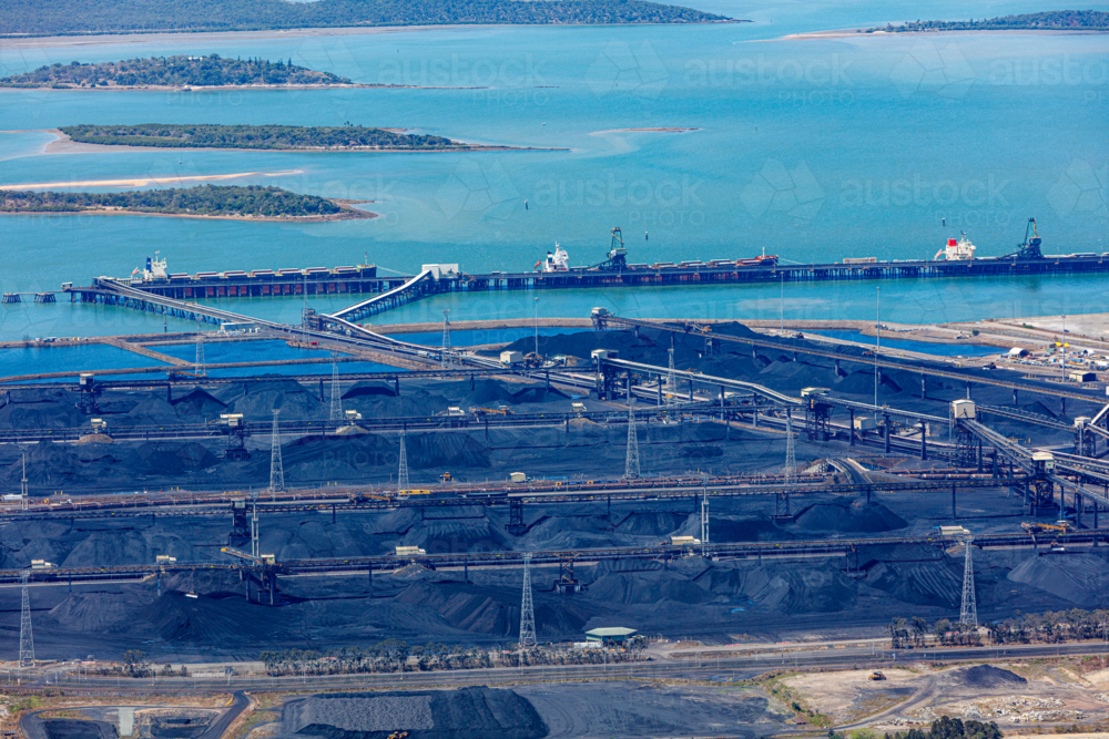 Aerial view of coal loading at Gladstone, Queensland - Australian Stock Image