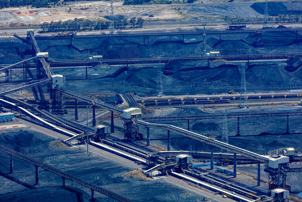 Aerial view of coal loading at Gladstone, Queensland - Australian Stock Image