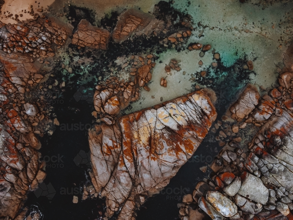 Aerial view of coastal rocks - Australian Stock Image
