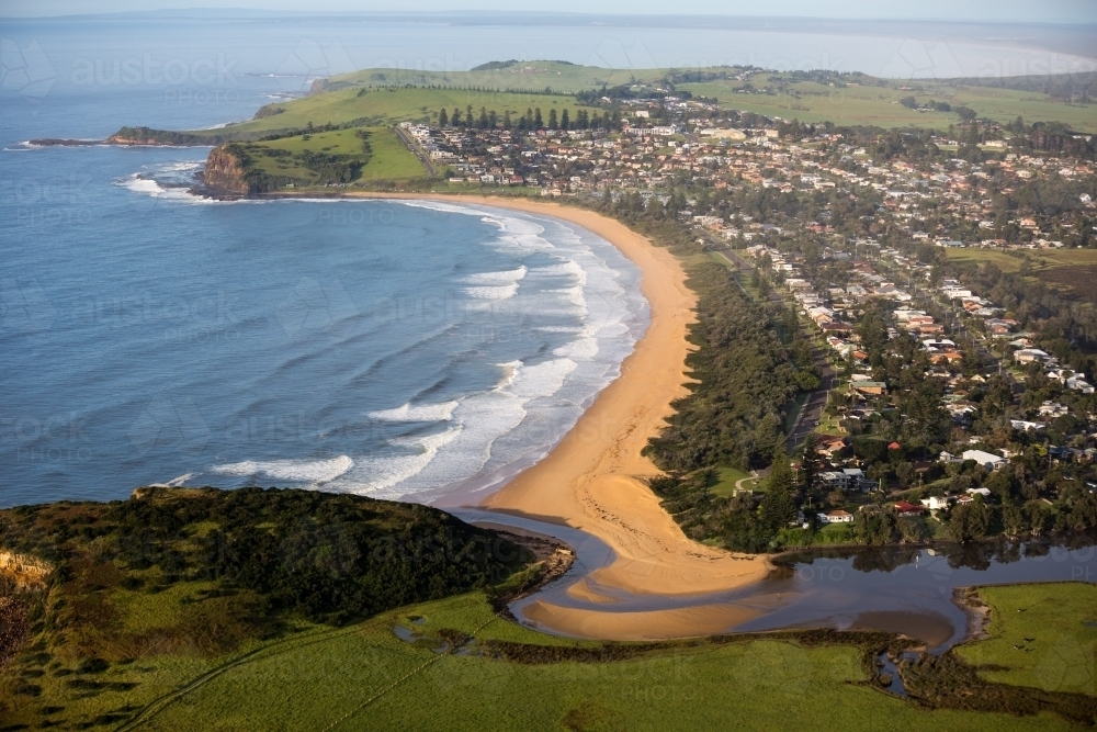Aerial view of coastal town - Australian Stock Image