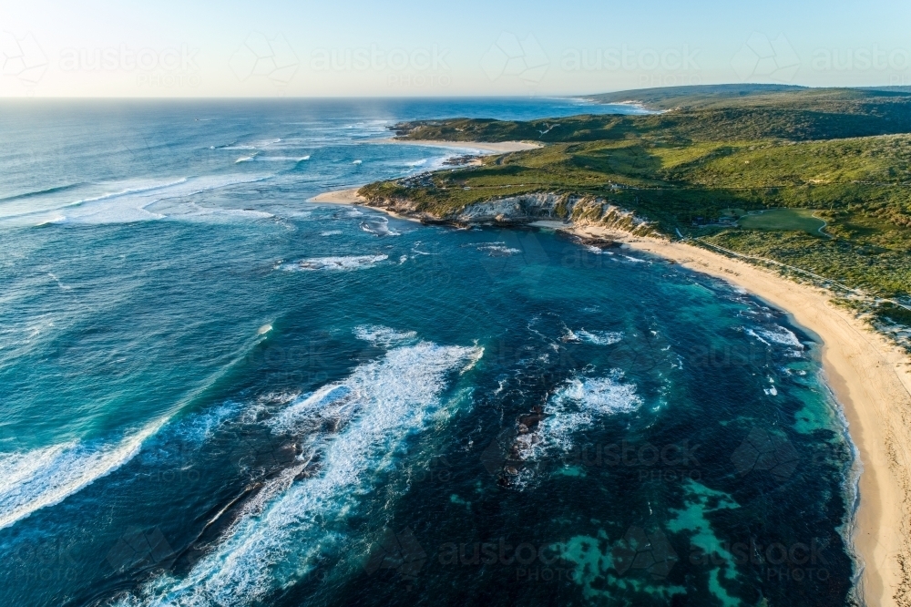 Aerial view of coastline and ocean. - Australian Stock Image
