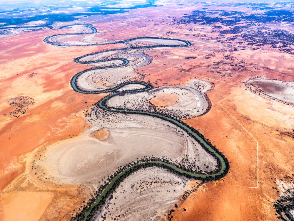 Aerial View of Darling River Anabranch - Australian Stock Image