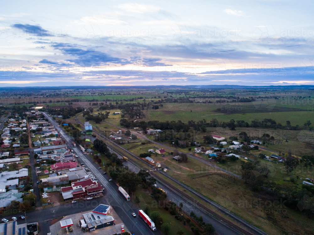 Aerial view of Dunedoo a rural country town in central western New South Wales, Australia - Australian Stock Image