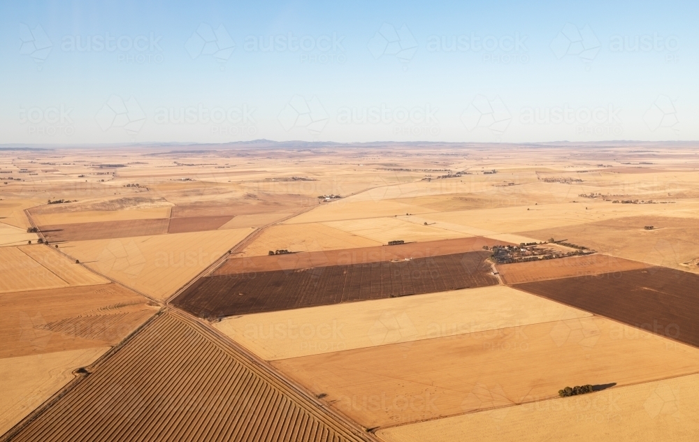 aerial view of farm land in summer - Australian Stock Image