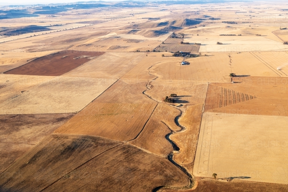 aerial view of farm land in summer - Australian Stock Image