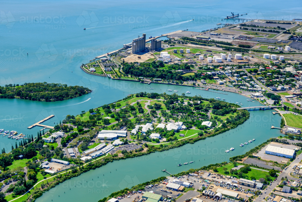 Aerial view of Gladstone University and Auckland Creek - Australian Stock Image