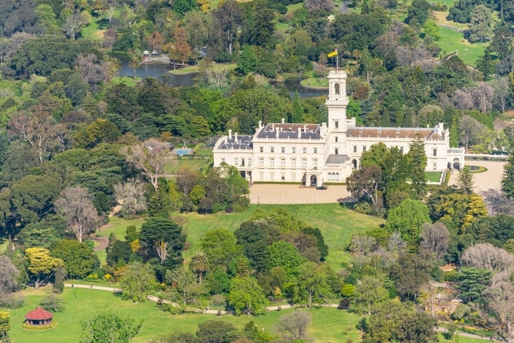 Aerial view of Government House in Melbourne - Australian Stock Image