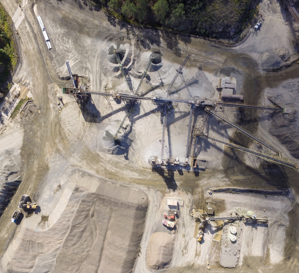 Aerial view of gravel and sand quarry. - Australian Stock Image