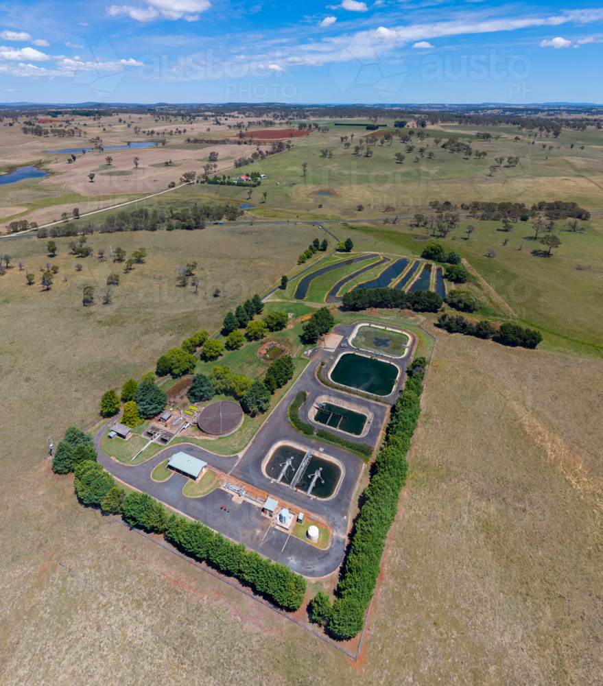 Aerial view of Guyra Water Treatment Facility run by Armidale Regional Council - Australian Stock Image