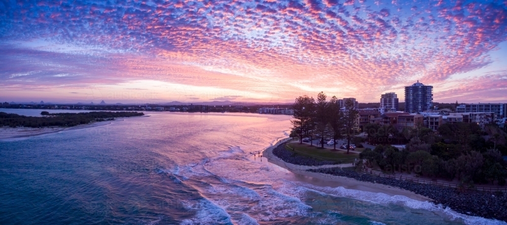 Aerial view of Happy Valley and Pumicestone Passage, at Caloundra on the Sunshine Coast. - Australian Stock Image