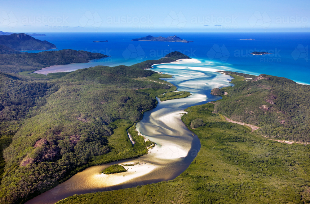 Aerial view of Hill Inlet, Whitsunday Island, Queensland - Australian Stock Image