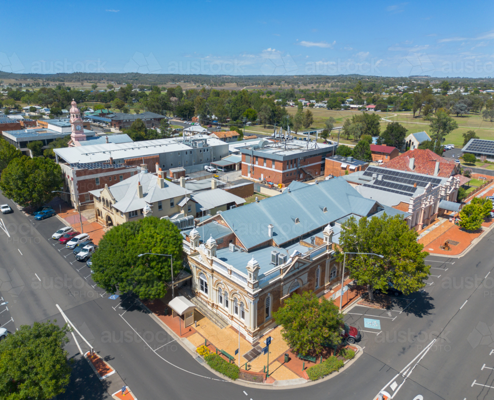 Aerial view of Inverell with the Old Town Hall, Post Office and Courthouse - Australian Stock Image