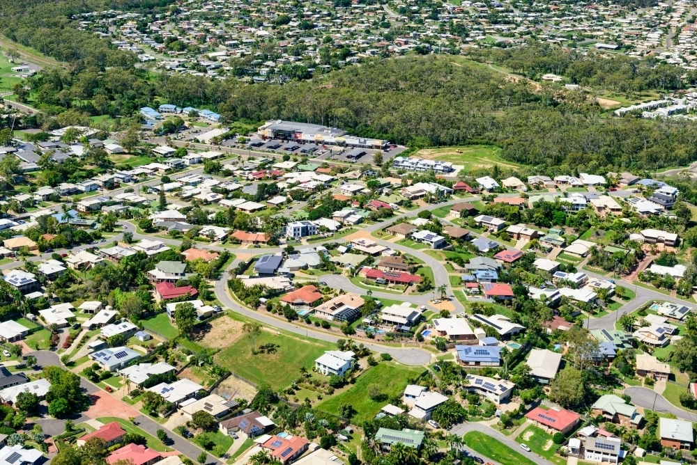 Aerial view of Kin Kora suburb and shopping Centre - Australian Stock Image