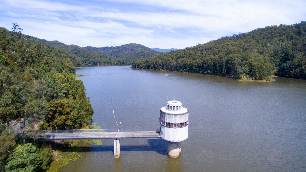 Aerial view of Lake Clarrie Hall, a water supply dam in the Northern Rivers of NSW. - Australian Stock Image