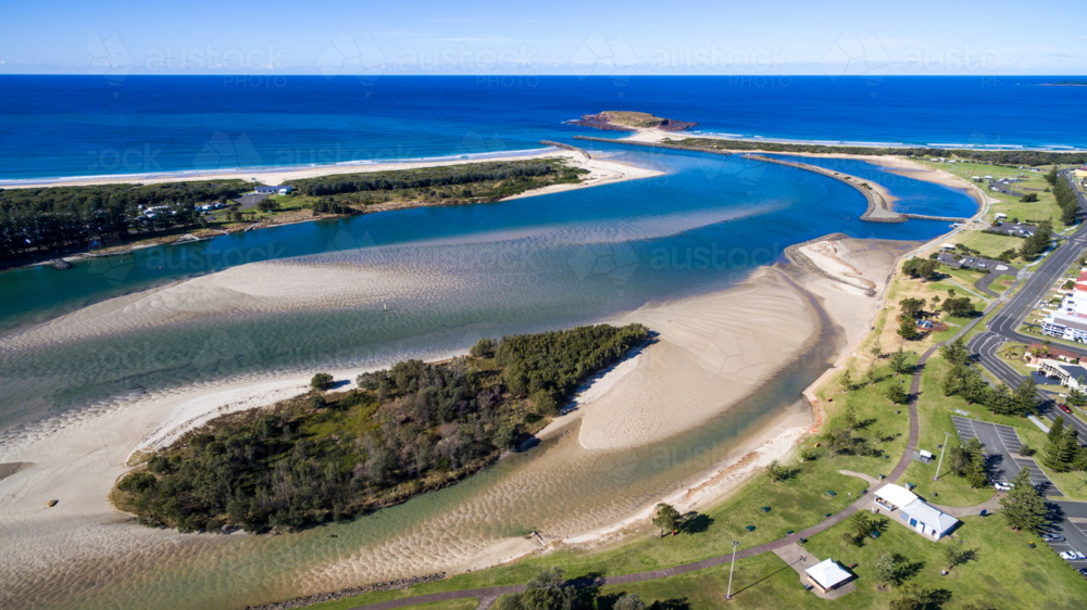 Aerial view of Lake Illawarra and Windang - Australian Stock Image