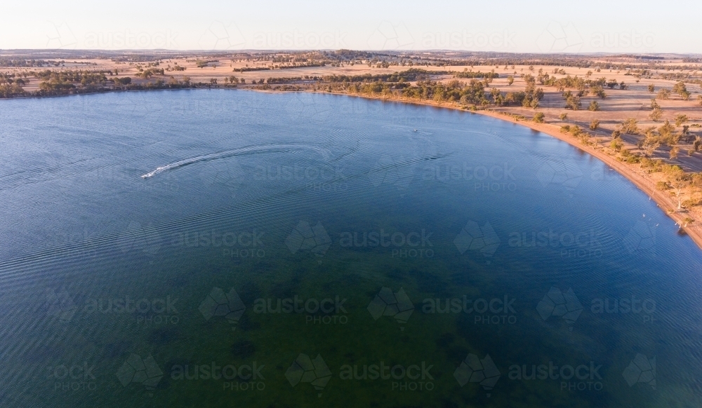 aerial view of Lake Towerrinning showing surrounding farmland and the lake - Australian Stock Image