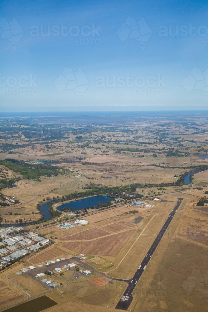 Aerial view of Lismore airport landing strip - Australian Stock Image