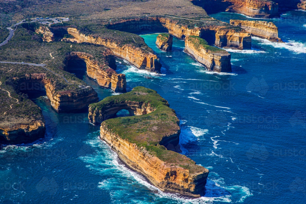 Aerial view of Loch Ard Gorge, Great Ocean Road Victoria - Australian Stock Image
