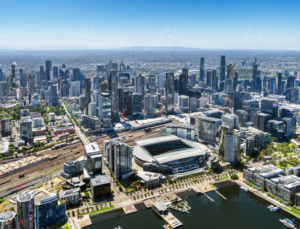Image of Aerial view of Melbourne city - Austockphoto