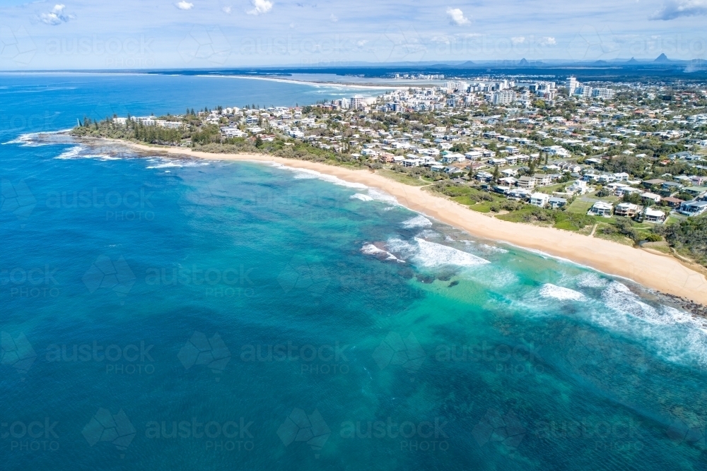 Aerial view of Moffat Beach. - Australian Stock Image