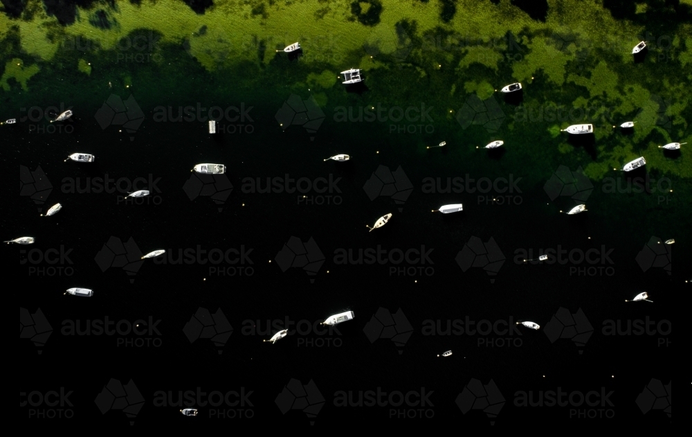 Aerial view of moored boats - Australian Stock Image