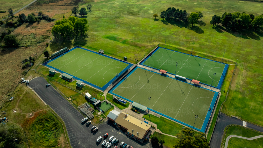 Aerial View of Multi-Field Hockey Complex on a Sunny Day in Kelso, New South Wales, Australia - Australian Stock Image