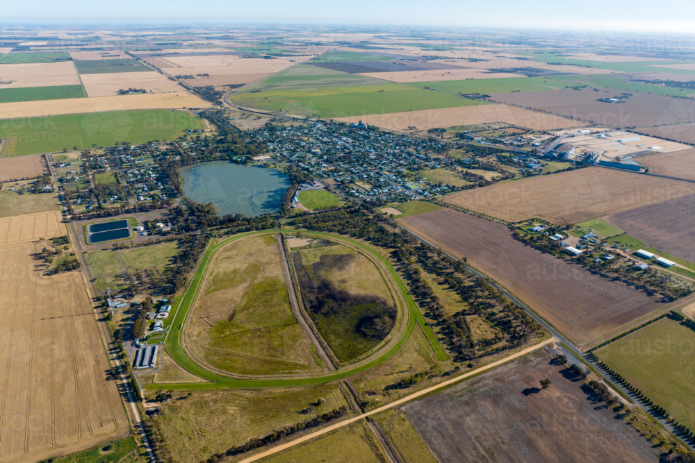 Aerial view of Murtoa township with Lake Marma and surrounding farmland - Australian Stock Image
