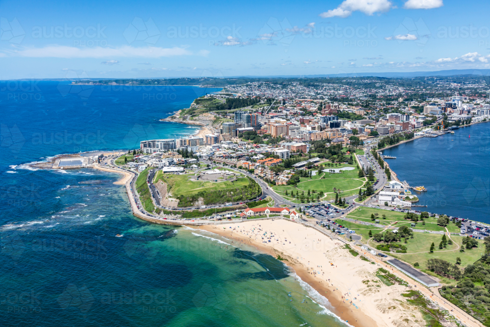 Aerial view of Newcastle and Nobby's Beach - Australian Stock Image