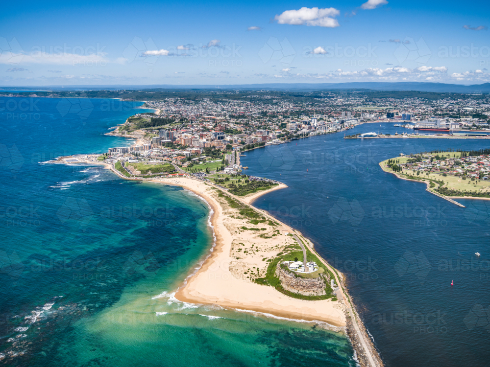 Aerial view of Newcastle and Nobby's Beach - Australian Stock Image